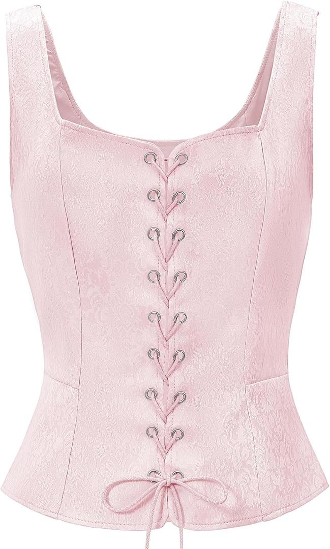 Zando Women Renaissance Corset Vest Pirate Costumes Viking Medieval Corset Top (Pink, L)