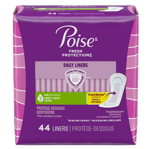 Poise Daily Liners, Incontinence Panty Liners for Bladder Leaks, 2 Drop Very Light Absorbency, Long Length, 44 Count of Pantiliners 