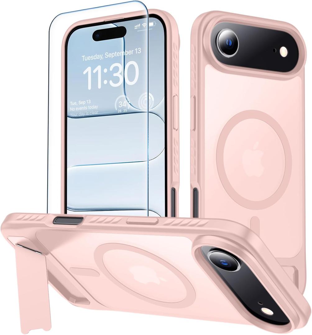MOZOTER for iPhone Air Case with Kickstand,[Compatible with MagSafe] [12FT Military Grade Protection] Slim Translucent Matte Shockproof Phone Case,6.5",Pink