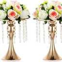 Nuptio 2 Pcs Crystal Flower Stand Wedding Centerpieces for Tables, 10.2in/26cm Height Flower Holders Centerpiece Metal Flower Vase for Wedding Party Reception Dining Room Living Room Decor (Gold)
