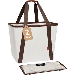 STORAGE MANIAC Collapsible Laundry Caddy, 128L (34 Gal) Large Collapsible Laundry Basket with Sturdy Metal Wire Frame, Long Carry Handles - Space-Saving, Foldable Laundry hamper, 2 Pack Beige
