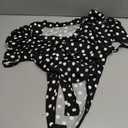 SHENHE Women's Polka Dots Wrap V Neck Body Suits Tops Puff Short Sleeve Date Night Elegant Bodysuits (M)