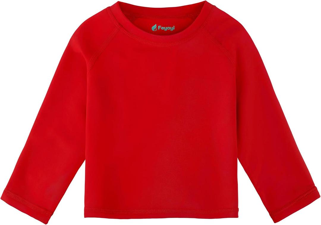 Baby Todder Rash Guard Shirts SPF Long Sleeve Swim Shirts Sun Protection Rashguard Swimwear for Baby Boys Girls (Red)