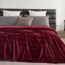 Super Soft Flannel Queen Blanket 90x90 Inches, Premium Checkered Jacquaed Silky Fleece Lightweight Bed Blanket All Season Use, Burgundy Strip, 90"x90"