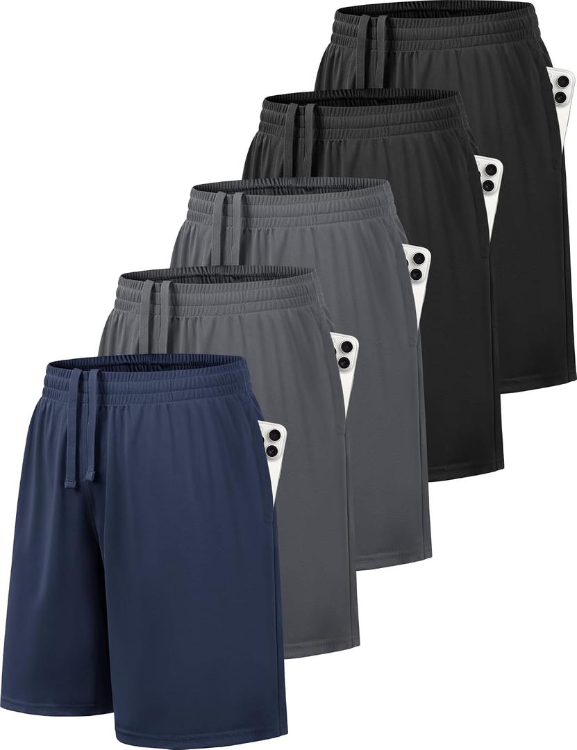 MLYENX 5 Pack Boys Athletic Shorts Active Performance Youth Kids Basketball Shorts Quick Dry with Elastic Waist Pockets, Size: Small