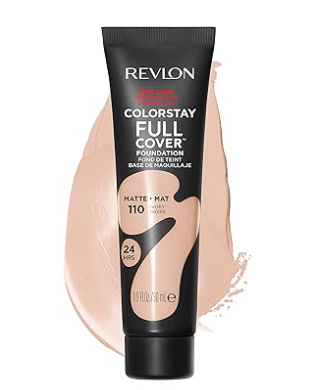 Revlon ColorStay Full Cover Longwear Matte Foundation, Heat & Sweat Resistant Lightweight Face Makeup, Ivory (110), 1.0 oz