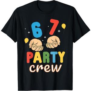 Matching 6 7 Themed Birthday Party Boys Kids Funny 67 Meme T-Shirt (Black, M)