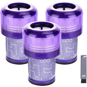 3 Pack Filter Replacement for Dyson V12 Detect Slim, V12 Slim Absolute, V12 Slim Motorhead,V12 Detect Slim Fluffy,3 Filters and 1 Clean Brush, Compare to Part 971517-01