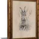Vintage Gold Framed Easter Bunny Canvas Wall Art Vintage Rabbit Wall Decor Spring Farmhouse Animal Sketch Print Artwork Sketch Rabbit painting Picture for Farmhouse Bedroom Living Room 12X16in