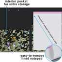 Clipboard Folio with Refillable Lined Notepad, Low Profile Clip and Interior Storage Pocket, Cute Clipfolio Design for Work, Office, School, Nurse(Wild Flowers)