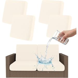 Smiry Waterproof Patio Cushion Covers, Stretch Outdoor Couch Slipcovers Replacement Washable Furniture Protector Sofa Chair Seat Cover for Dogs and Pets (4 Pcs, Beige)