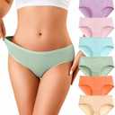 OLIKEME Womens Underwear Cotton Hipster Panties Low Rise No Show Briefs Soft Stretch Breathable Ladies Panties 6 Pack L
