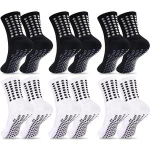 Duufin 6 Pairs Youth Grip Soccer Socks Black White Cushioned Non Slip Grippy Sports Athletic Grip Socks for Kids Youth Boys Girls 6-8 Years Old