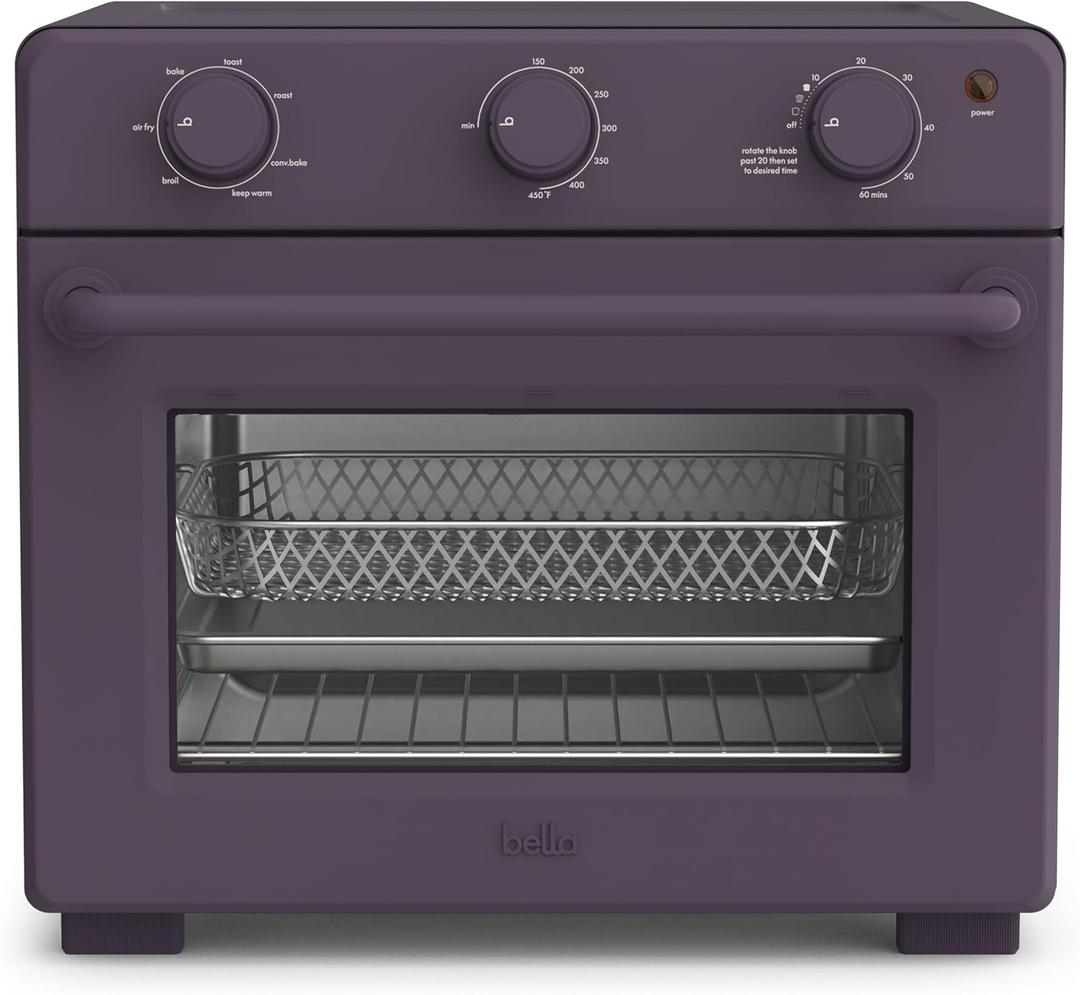 bella Air Fry Toaster Oven, 7 Preset Cooking Options, Dishwasher-Safe EverGood Coated Trays Included, 60-Minute Auto Shutoff w Audible Timer, Power Indicator Light, 1700 Watt, Plum