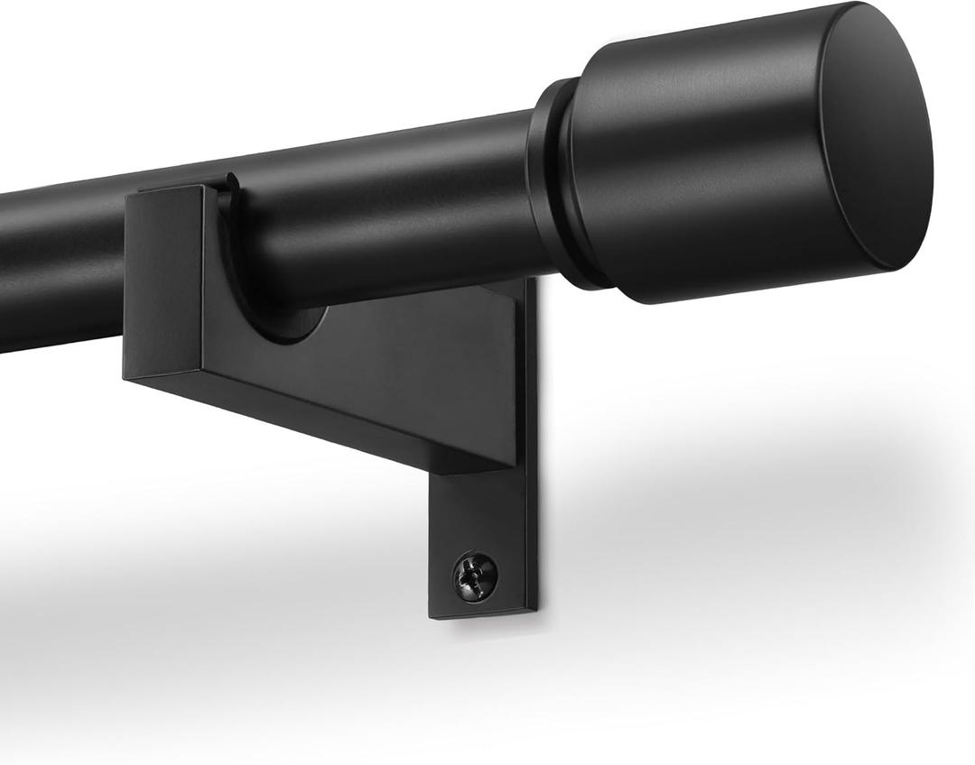 Black Aluminium Curtain Rods for Windows,1 Inch Adjustable Curtain Rod 32-45,Heavy Duty Drapery Rods with Thicken Bracket,Decorative Modern Single Rod with Aluminium Finials