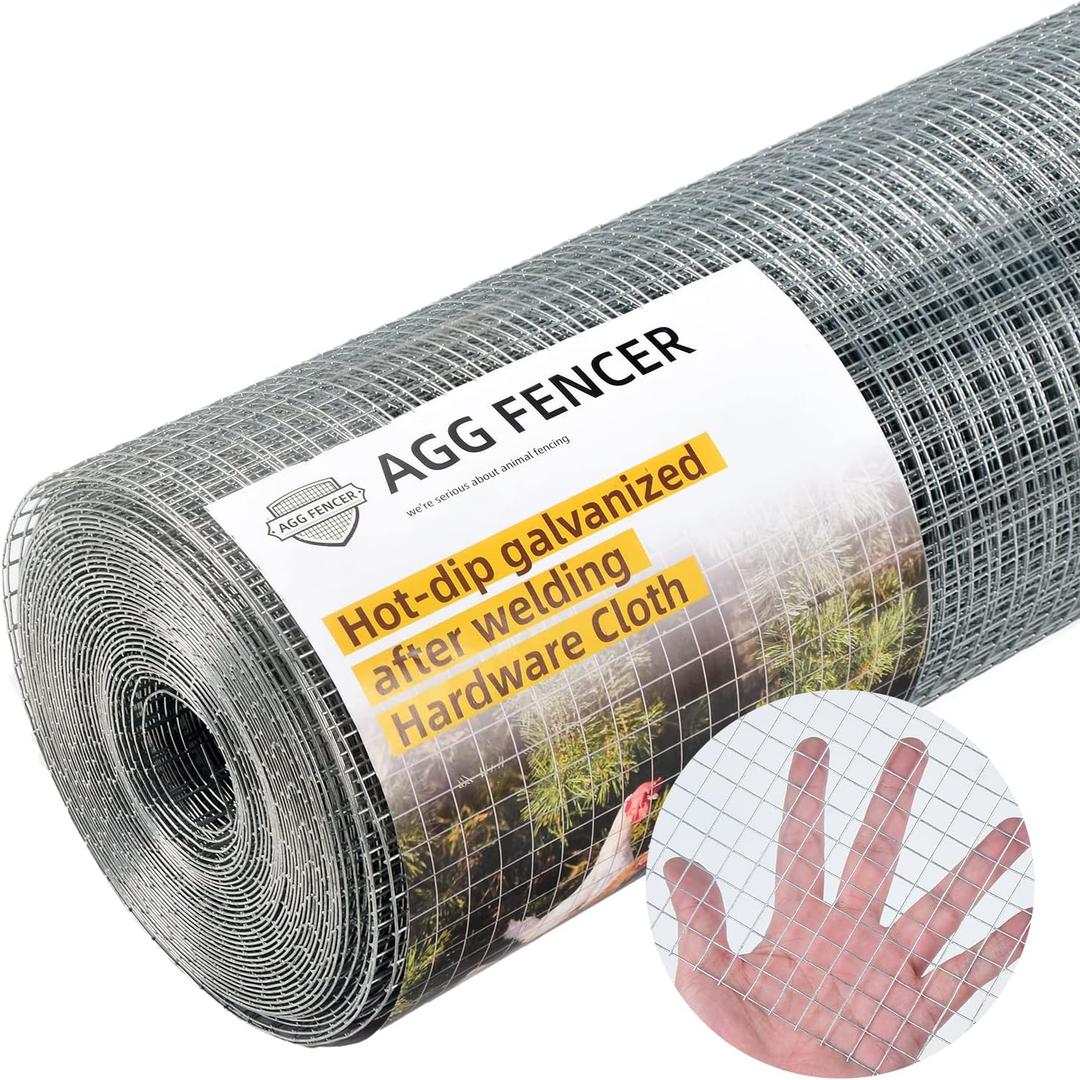 Hardware Cloth 1/2 inch 48 x 50ft Chicken Wire Fencing 19Ga, Hot Dipped Galvanized After Welding Garden Plant Supports Welded Metal Chicken Wire Fence, Poultry Animal Netting Cage Screen