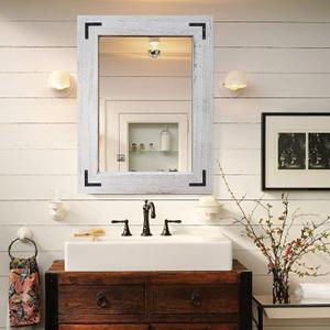 YOSHOOT Rustic Wooden Framed Wall Mirror, Natural Wood Bathroom Vanity Mirror for Farmhouse Decor, Vertical or Horizontal Hanging 30"x20"