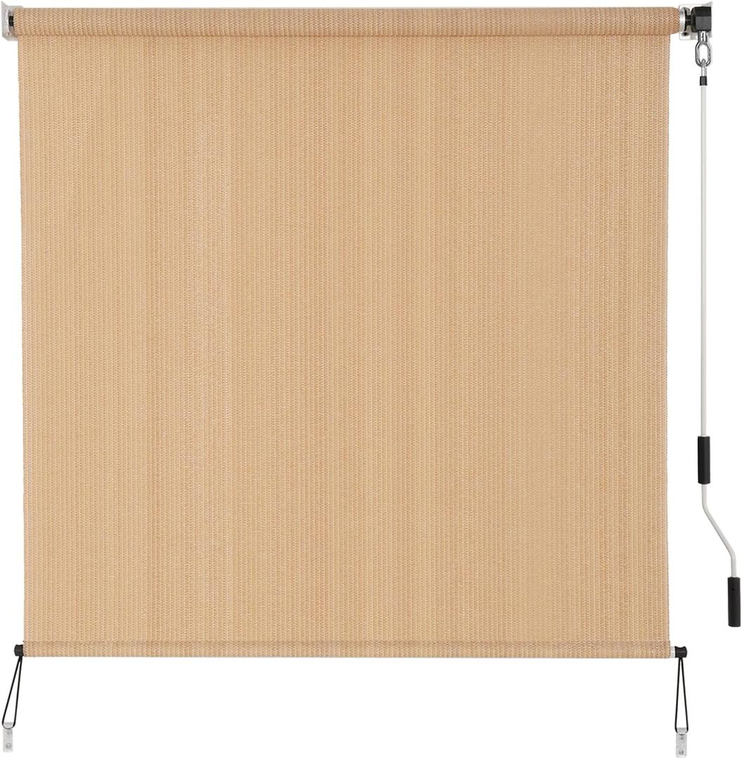 SEEYE Outdoor Sunshade Roller Shades 4' W x 6' H, Cordless Roll Up Shade Blinds Privacy Screen with 90% UV Protection, Exterior Patio Shade Cloth for Porch Pergola Balcony Backyard Windows, Walnut, 48"W x 72"H