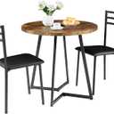 VECELO Small Round Kitchen Table with 2 Upholstered Chairs, 3-Piece Wood Dinette Sets with Steel Frame for Breakfast Nook, Dining Room, and Small Space, Brown, 31.5 inches diameter