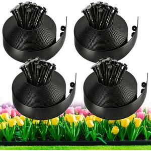 4 Inch Tall Landscape Edging, 132FT Garden Lawn Edging Kit with 120 Spikes, No Dig Plastic Border for Flower Beds, Pathways, Driveways, Weed Barrier