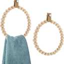 2 Pcs Handmade Boho Towel Ring Rustic Wooden Bead Hand Towel Rack Stand Holder Wall Mounted Boho Bathroom Accessories Rustic Bath Farmhouse Decor for Kitchen Bathroom Wall, 7. 5 Inch