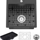 Small Black Kitchen Sink,15x15 Inch Stainless Steel Drop In Topmount Kitchen And Bar Sink Ideal Choice For For Small Space, Prep Area, RV With Bottom Grid,Soap Mat And Drain Assembly, 15x15x9 Inches