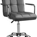 Yaheetech Mid Back Desk Chair, PU Leather Office Task Chair with Armrests/Large Seat, Adjustable Chair with Wheels, Grey