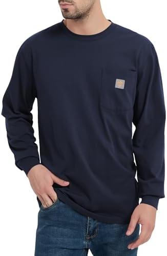 Kecols Men's Loose Fit Heavyweight Work Long Sleeve T-Shirts Comfort Pocket Tee(Regular&Tall), Large