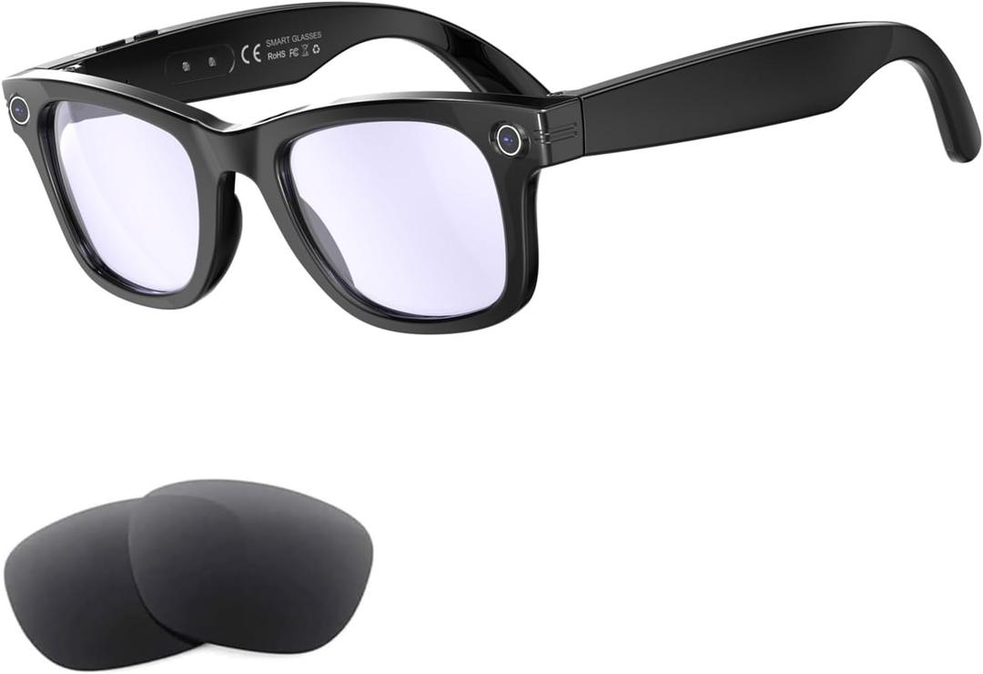 Camera Glasses AI Smart Glasses with Camera and Bluetooth 1080p Video Glasses Outdoor Video Recording Sunglasses 4K HD Outdoor AI Glasses for Men Women Driving Travel Hiking (Black)