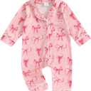fyclemt Baby Boy Girl Pajamas Romper One-Piece Jumpsuit Long Sleeve Lapel Collar Button Down Sleeper Infant Sleepwear Pjs Nightwear (Pink Ribbon Bowknot, 3-6 Months)