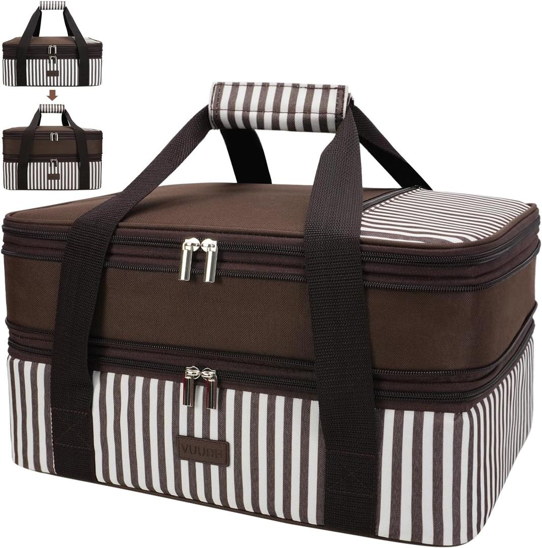 Expandable Casserole Carrier Bag - Double Decker Food Bag, Insulated Casserole Carrier for Hot or Cold Food, Lasagna Holder Tote for Picnics,Beaches,Traveling or Gifts