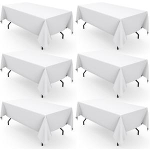 Pureegg Rectangle Table Cloth 60" x 102" Durable Polyester Tablecloth Offers Reusable & Washable Protection, Ideal for Outdoor Party, Picnic, Wedding, Banquet and Birthday, 6 Pack, White