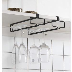 LINFIDITE Wine Glass Holder 2PCS Stemware Rack Hanger Under Cabinet Wine Glass Rack Kitchen Hanging Storage Rack Organizer,Black (For Partition Thickness under 0.98")