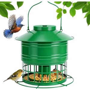 Bird Feeder for Outdoors, Squirrel Proof Bird Feeder for Outside 10LB Metal Caged Wild Bird Feeder with 32 Feeding Ports, Hanging Birdfeeder for Small Birds, Cardinals, Bluebirds, Finches (Green)