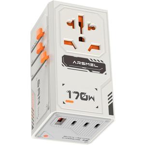 170W GaN Universal Travel Adapter, Worldwide All-in-One International Plug Power Adapter & Wall Charger with 3 USB-C & 1 USB-A (5A/28V) for Europe, USA, Japan, and Australia (Type C/A/G/I)