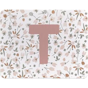 Rusenbao Custom Floral Mouse Pad, Cute Small Pink Flower Personalized Mouse Pad for Women, Customizable Initial Non-Slip Rubber Base MousePads for Desk Wireless Mouse, Laptop, 9.5x7.9 Inch(Letter T)