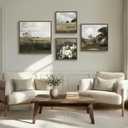 4 Piece Framed Vintage Landscape Wall Art for Living Room, Large Rustic Farmhouse Canvas Pictures Artwork for Walls, French Country Botanical Prints Paintings for Bedroom and Dining Room Wall Decor, 24" H X 30" W