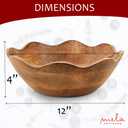 Mela Artisans Scalloped Decorative Wooden Bowl | 12 Inch Mango Wood Fruit & Serving Bowl | Natural Grain Finish | For Kitchen Counter | Snacks | Desserts | Bread | Handcrafted Home Decor (Large (Single))