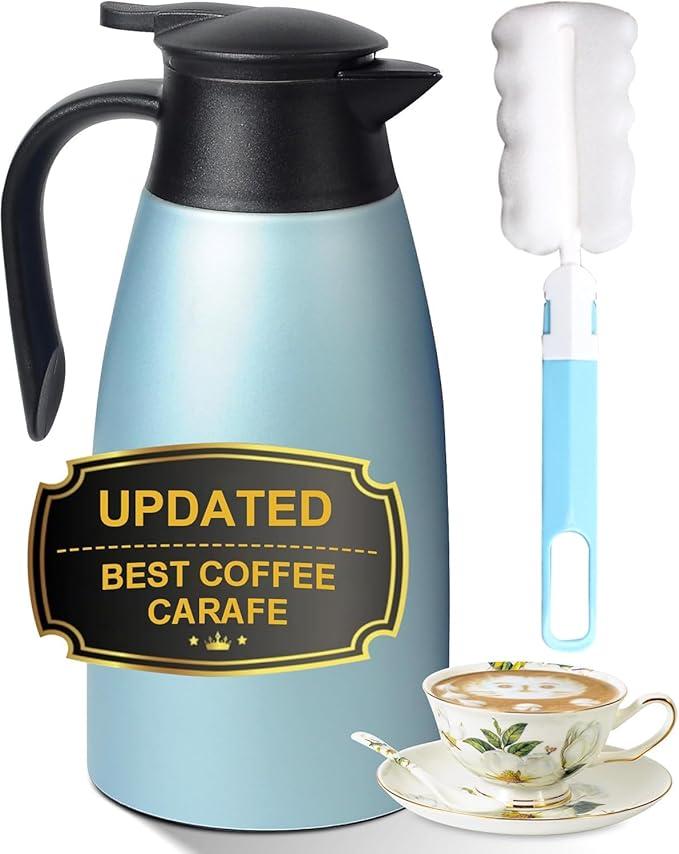 2pack 70 oz Thermal Coffee Carafe for keeping hot, Updated Carafe for hot liquid, Airpot Insulated Stainless Steel Vacuum Thermal Pot for Coffee, Hot Water,Keep Hot 12 Hours (Blue) 
