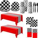 Oudain 162 Pcs Racing Car Birthday Party Supplies Racing Car Tableware Sets for 20 Guests Checkered Race Themed Rectangular Tablecloth Plates Cups Folks for Birthday Party Decorations(Red)
