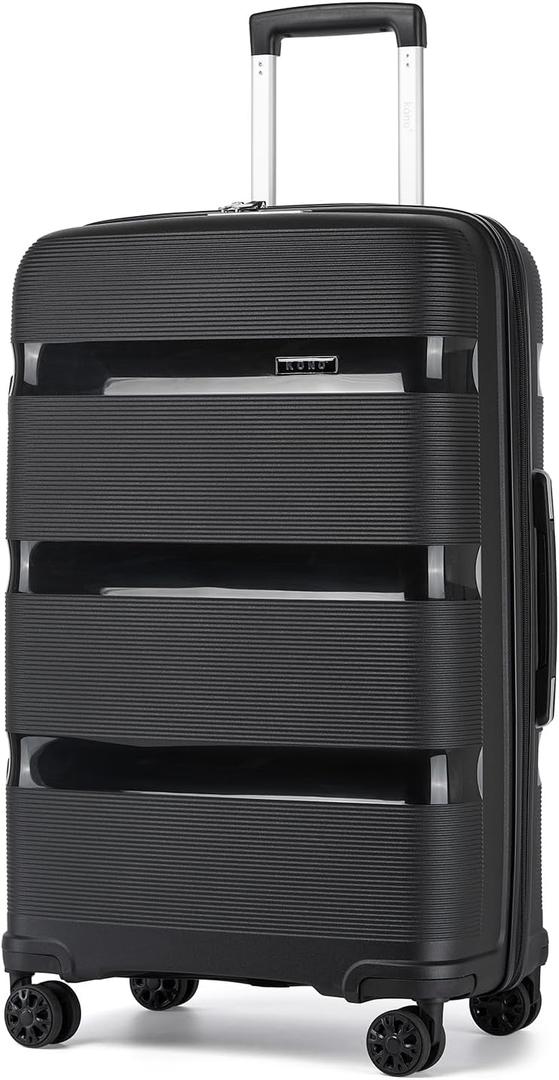 Kono Carry On Luggage 28 Inch Checked-Large Hard Shell Travel Trolley 4 Spinner Wheels Lightweight Polypropylene Suitcase with TSA Lock, Black