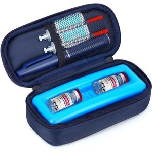 YOUSHARES Insulin Vials Cooler Travel Case - TSA Approved Diabetic Medication Vial Cooling Bag with Protective Ice Brick, Refrigerated Diabetes Supplies Organizer, Small Bottle Carrying Storage (01_navy Blue)