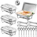 Chafing Dishes for Buffet, 8 Qt High Grade Chafing Dish Buffet Set, Full Size Pan, Rolled-Edge Design Food Warmers for Parties, Buffet, Wedding, Birthday, Camping 4 Pack [Silver]