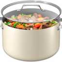 Bakken 16 Quart Ceramic Coated Stock Pot with Lid, Easy Clean Nonstick Pot, Tempered Glass Lid, Riveted Stainless Steel Handles, Oven Safe Up To 500F, PTFE & PFAS Free, All Stove Compatible, Cream