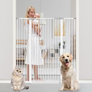51.18" Tall Extra Tall Pet Gate Dog Door, Auto Close Safety Gates for Kitchen Living Room Doorways Hallway,Indoor Pet Gates for Dogs or Cats(Black) (White, 29.6-48.4")