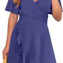 Caracilia Womens Summer Wrap Mini Dress Casual V Neck Short Sleeve Ruffle Hem Cocktail Wedding Guest Dresses Navy Blue Large