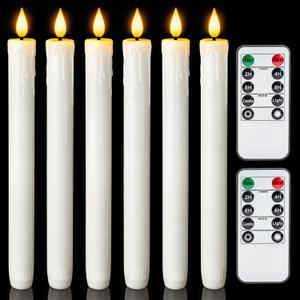 Homemory Real Wax LED Flameless Taper Candles with Timer, Dripless Fake Candlesticks with 3D Flickering Flame, 9.6 Inches White Window Candle for Fireplace Christmas Halloween