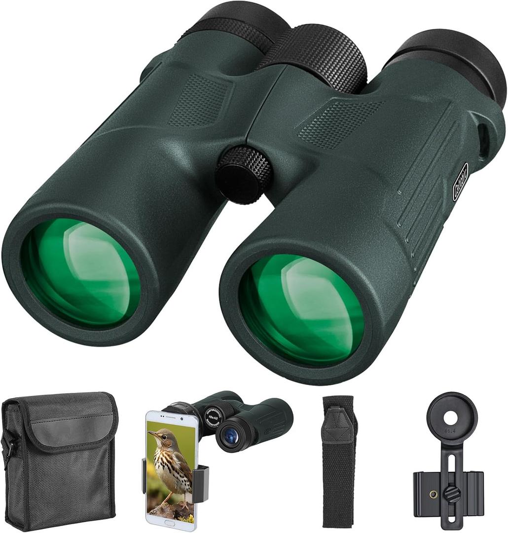 Celticbird 10x42 HD Binoculars for Adults High Powered with Phone Holder, BAK4 Prism Waterproof Travel Binoculars for Bird Watching Hiking Camping Wildlife Viewing Outdoor Concerts Sports