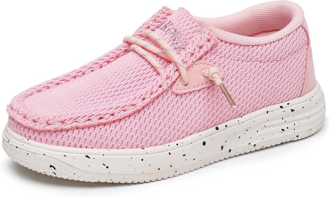 Apakowa Kids Boys Girls Loafers Slip-On Casual Walking Shoes Comfortable & Lightweight (Toddler/Little Kid/Big Kid) (Pink, Size 1)