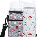 FAHRMOSIS 18 OZ Kids Water Bottle with Carrier Bag & Strap Leak Proof Metal Insulated Stainless Steel Tumbler with 2 Lids (Flip & Spout) for School & Sports Water Bottle with Straw - White (Winter)
